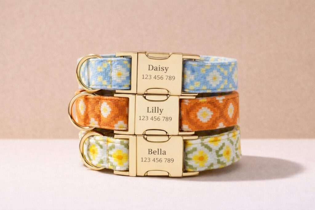Floral Pattern Adjustable Dog Collar, Sizes XS-XL