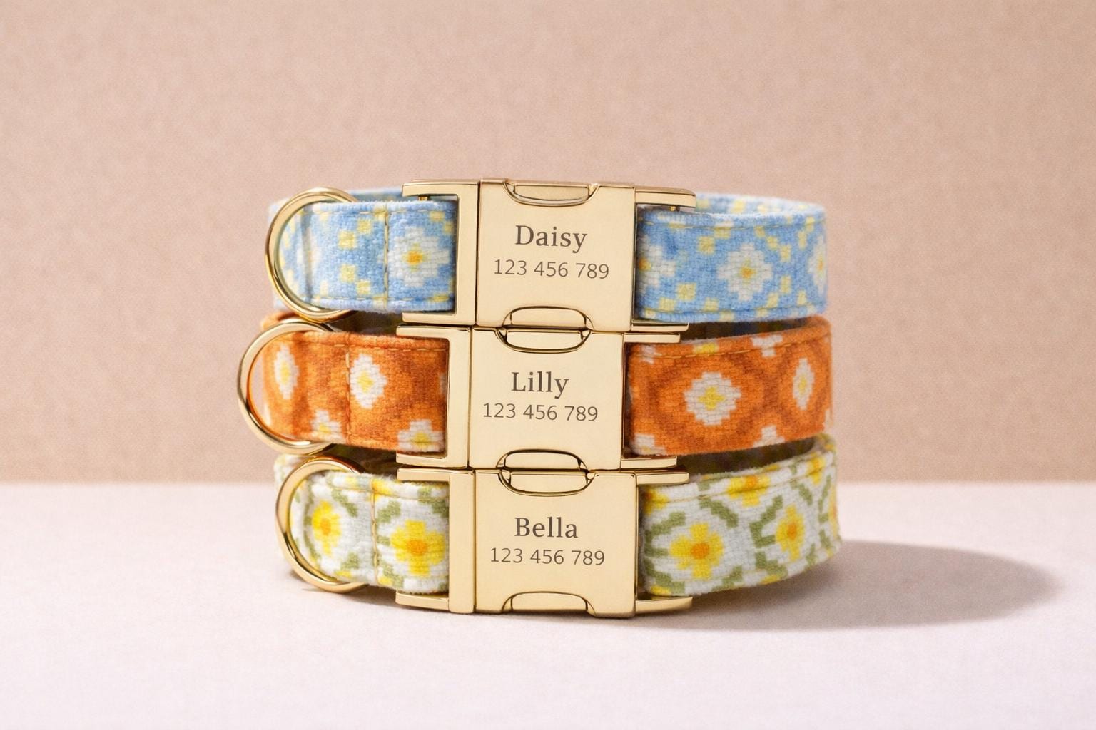Floral Pattern Adjustable Dog Collar, Sizes XS-XL