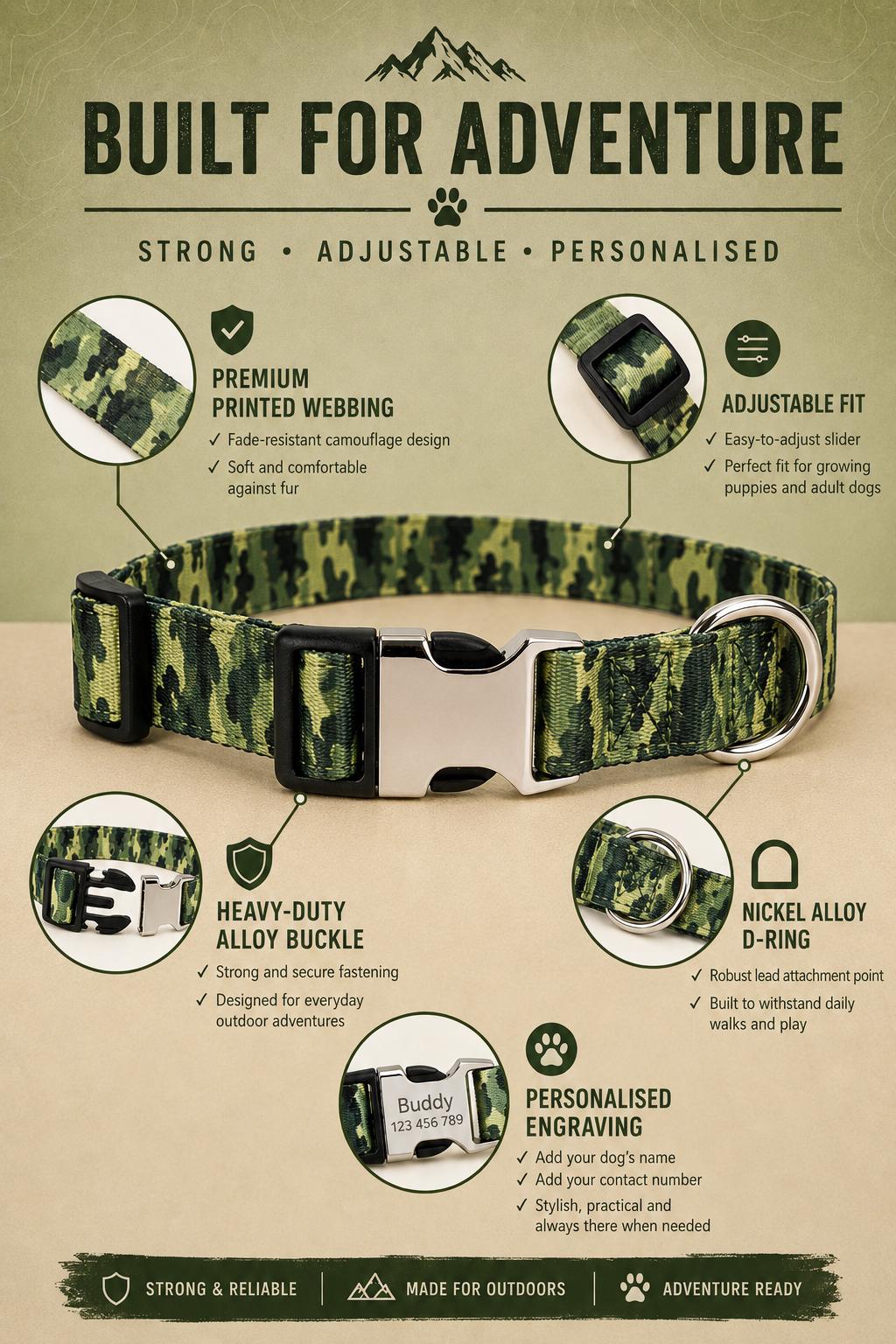 Outdoor Adjustable Dog Collar with Metal Buckle - Image 4