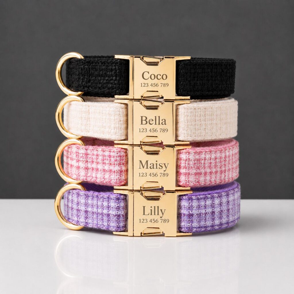 Textured Fabric Adjustable Dog Collar and Leash Options, Sizes XS-XL