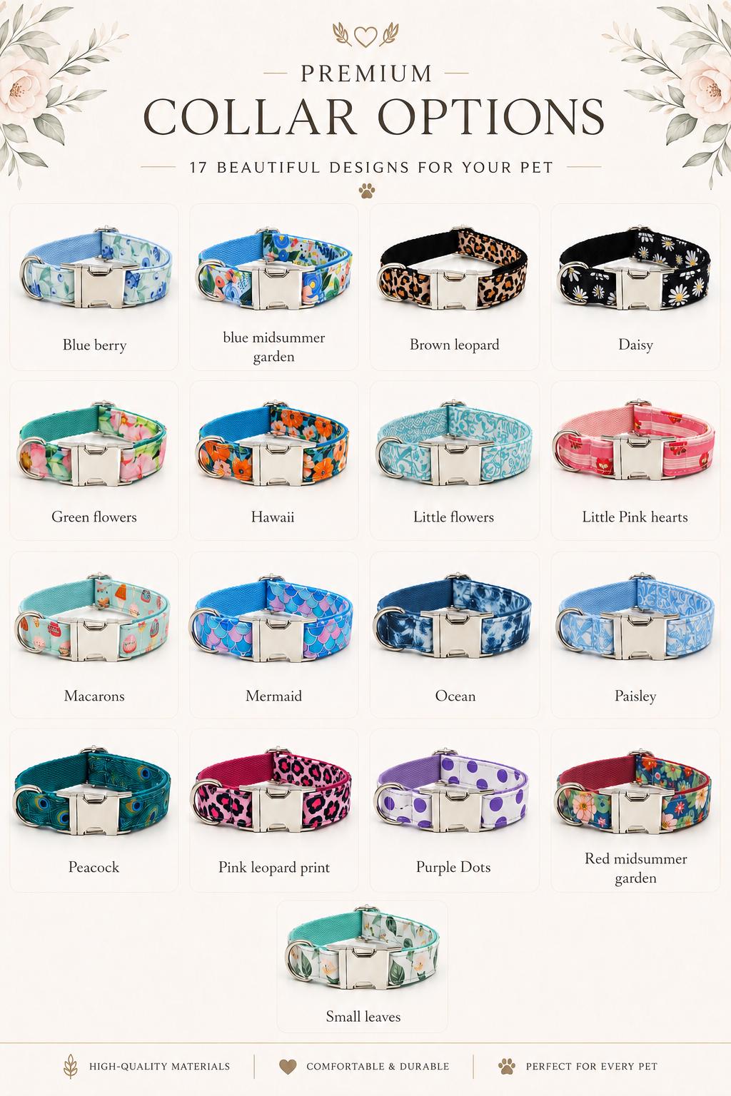 Floral Print Adjustable Dog Collar in Multiple Patterns, Sizes XS-XL - Image 2