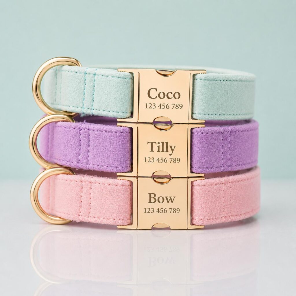 Velvet Adjustable Dog Collar with Gold-Tone Hardware, Sizes XS-XL