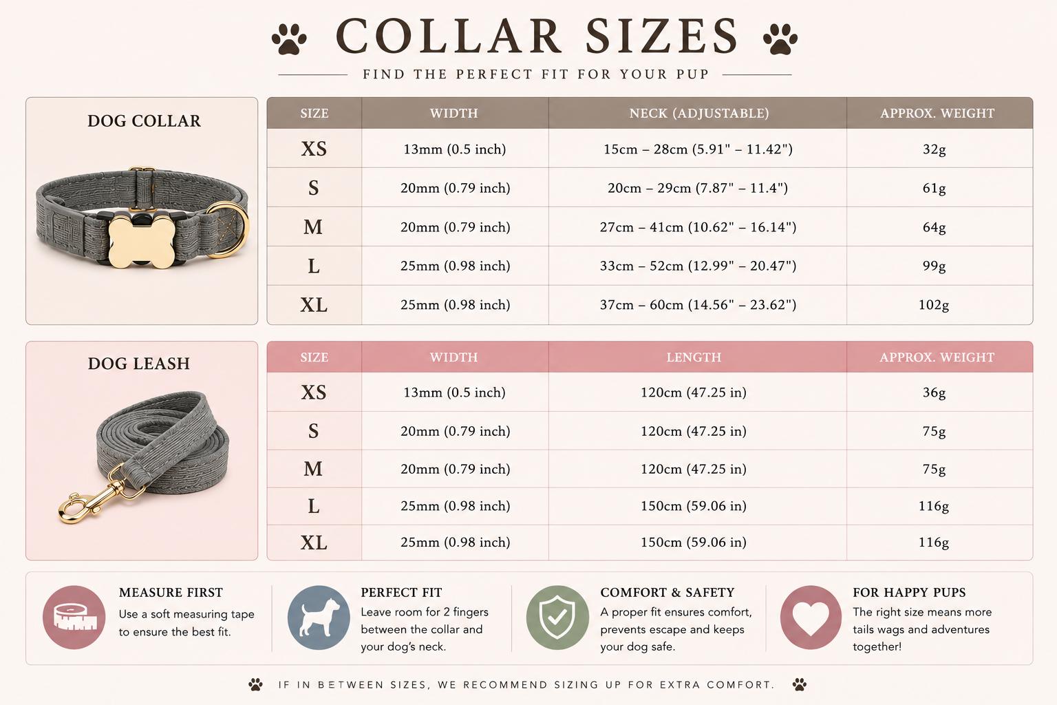 Textured Fabric Adjustable Dog Collar with Gold-Tone Hardware, Sizes XS-XL - Image 4