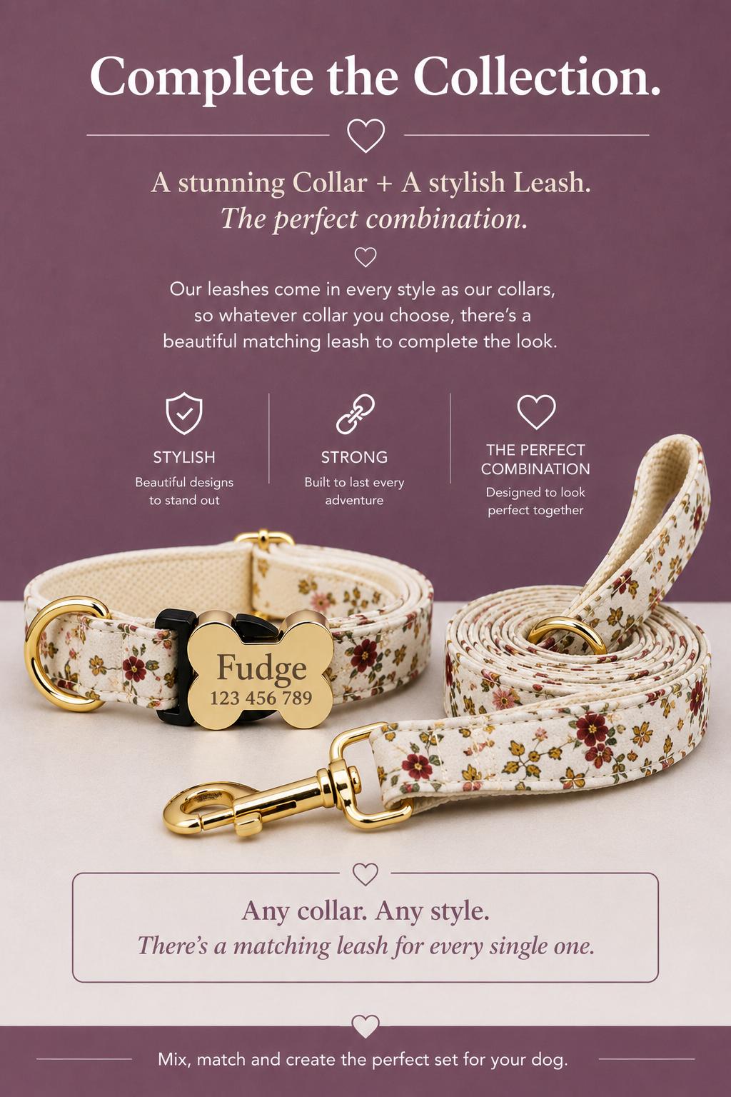 Textured Fabric Adjustable Dog Collar with Gold-Tone Hardware, Sizes XS-XL - Image 5