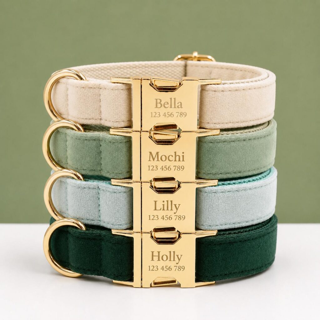 Velvet Adjustable Dog Collar with Metal Buckle, Sizes XS-XL